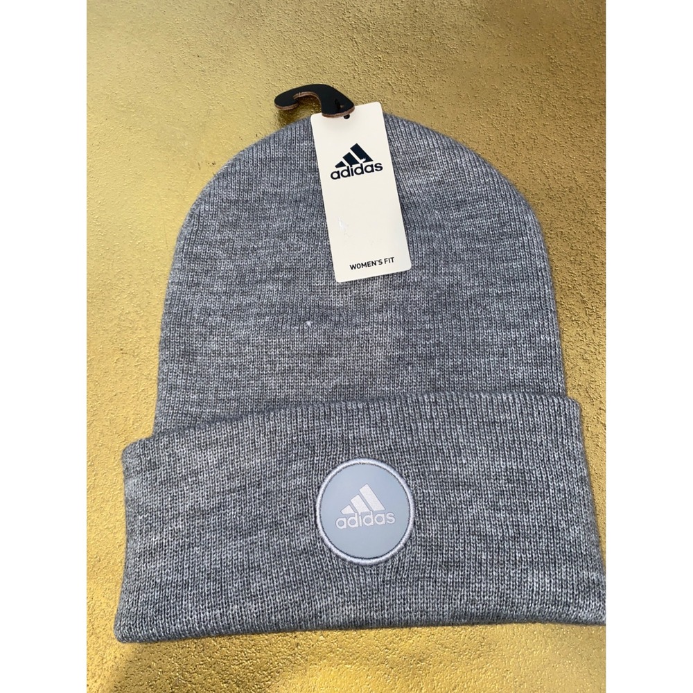 Adidas‎ Womens Wide Cuff 2 Fold Beanie Heather Grey Knit Hat IV3009 NWT OSFA